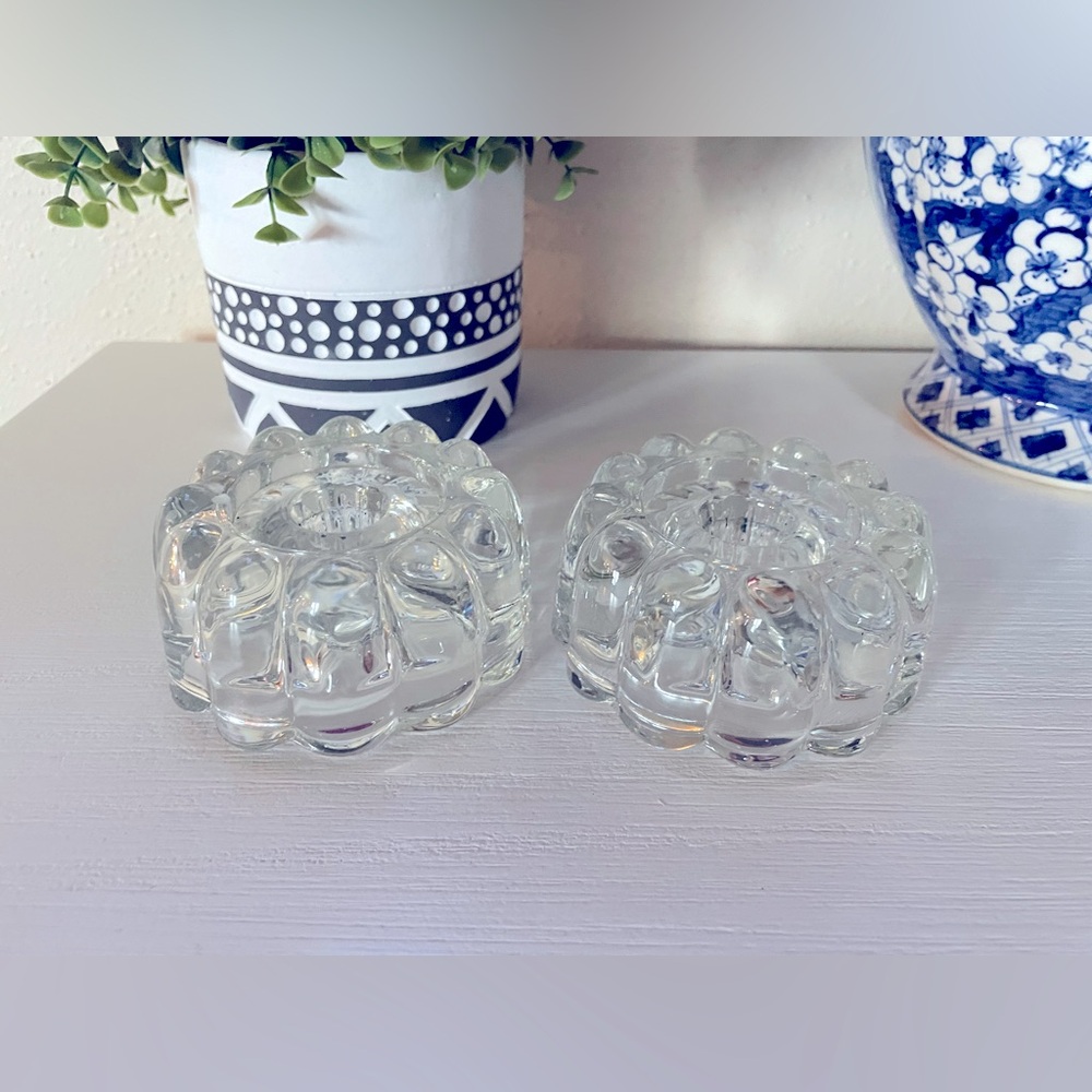 Vintage Princess House Crystal Glass Pattern Set Of 2 Candle Holders 2" X4"